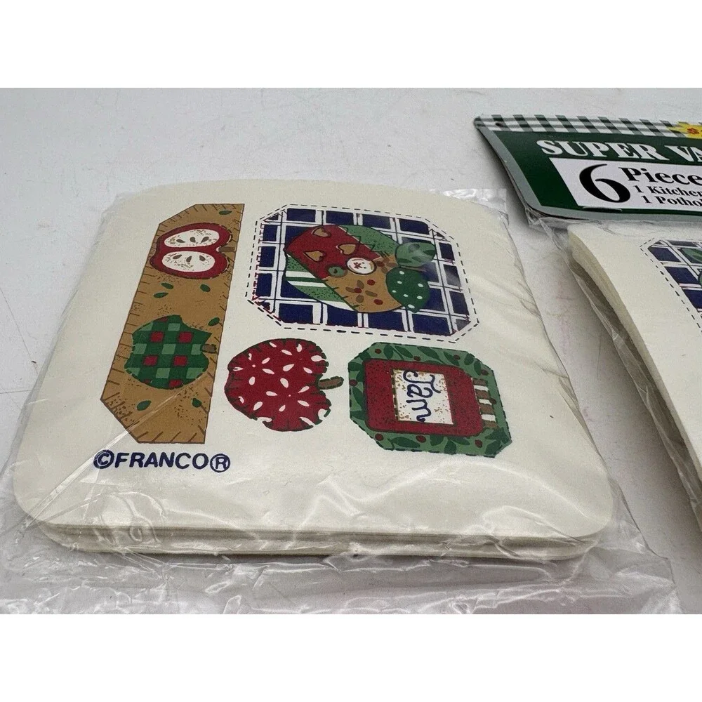 Vintage Franco Apple Kitchen Coasters – Lot of 8 (2 Sealed Packs of 4) –